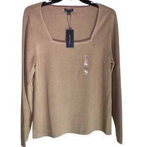 Tommy Hilfiger Women's Tan Square neck Long Sleeve Top sz XXL
